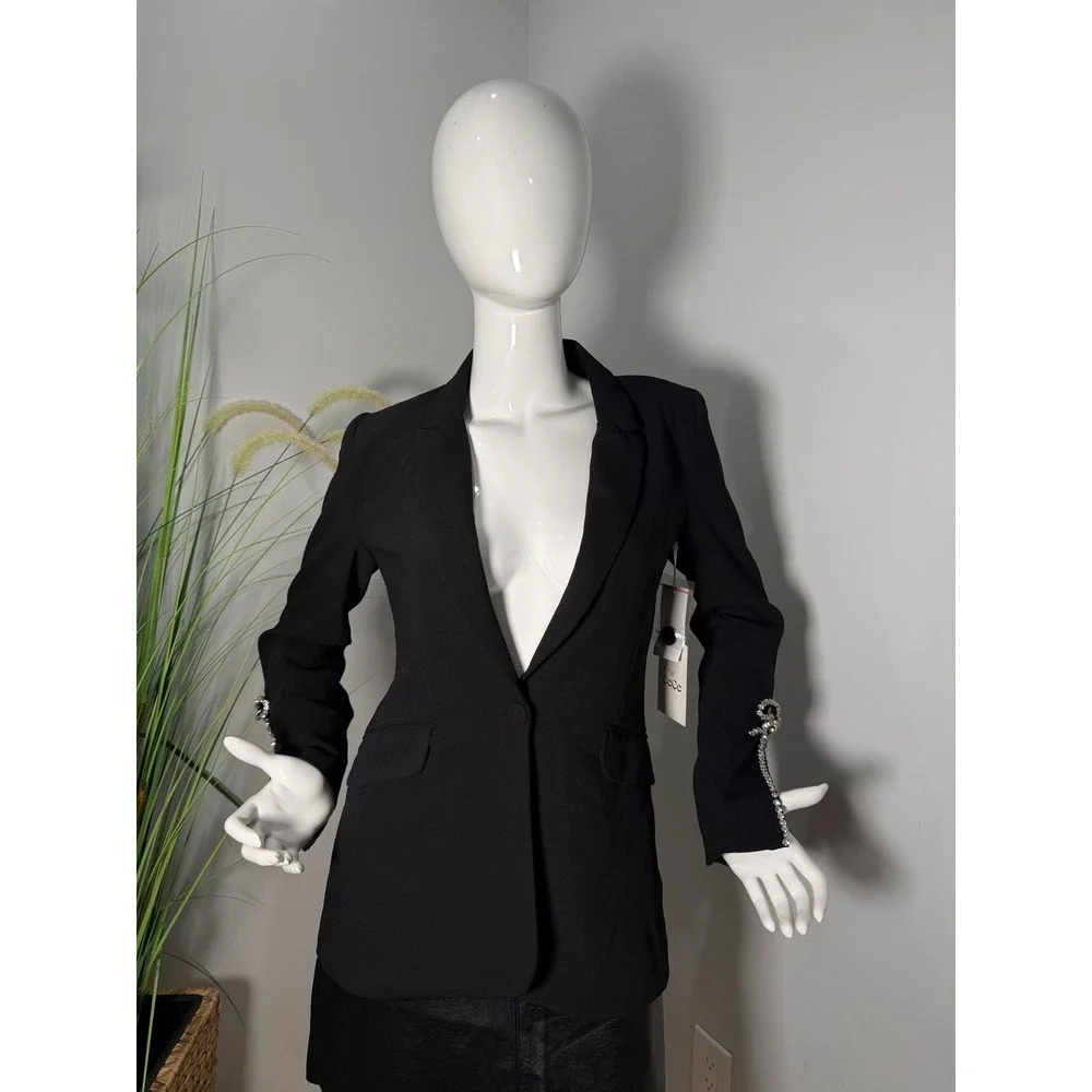 CeCe Rhinestone Bow Sleeve One-Button‎ Blazer Black Elegant Tailored Jacket 4